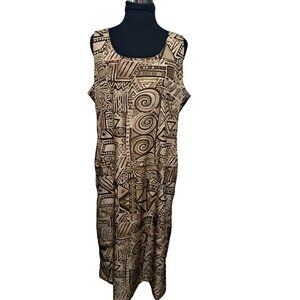 Danny & Nicole Brown Earth Tones Geometric Print Sleeveless Maxi Dress SZ 14